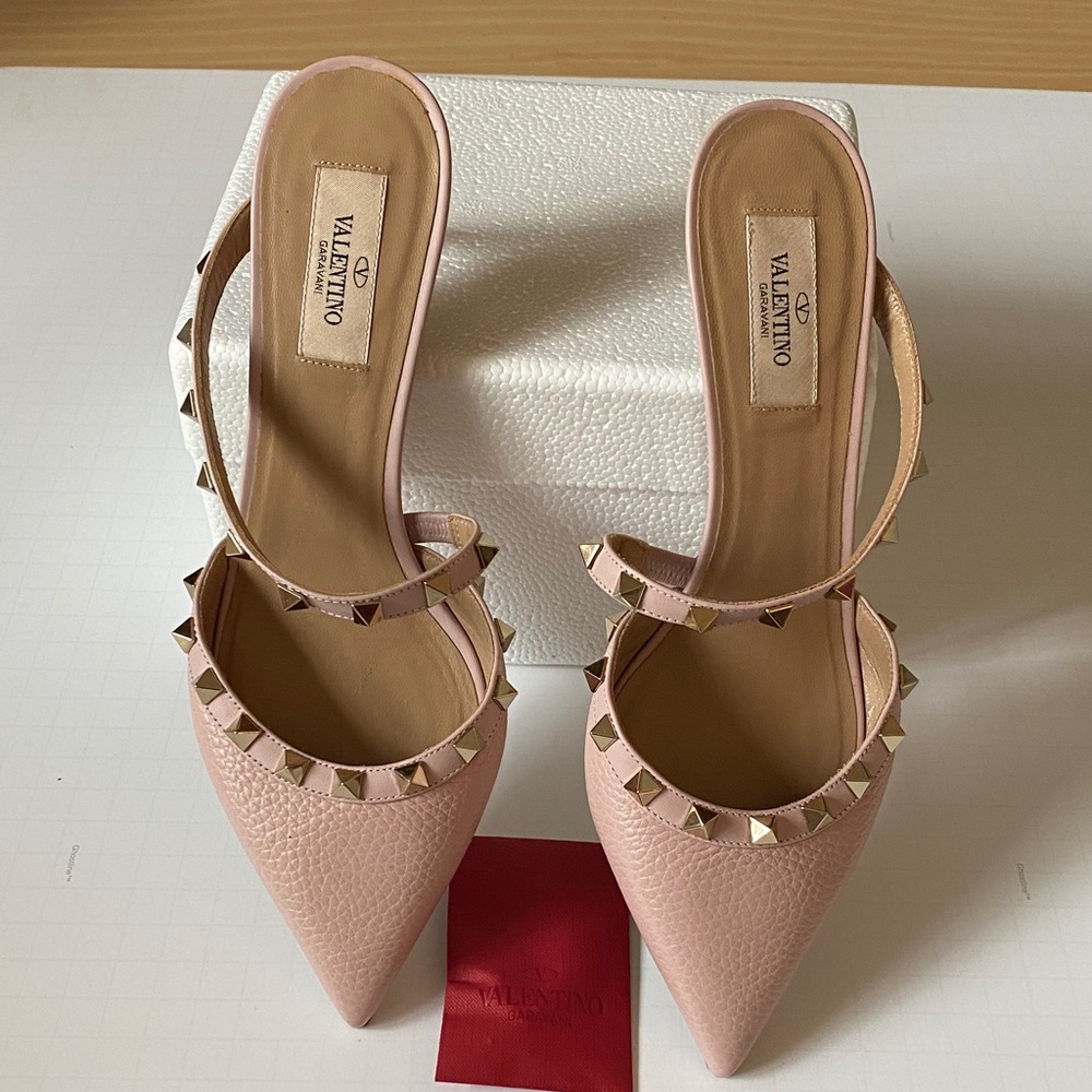 Valentino Pink Rockstud Pointed Toe Mule Heels